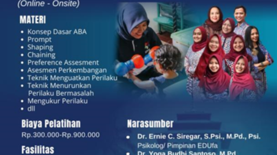 Pelatihan Online & Onsite dengan Metode ABA (Applied Behavior Analysis)